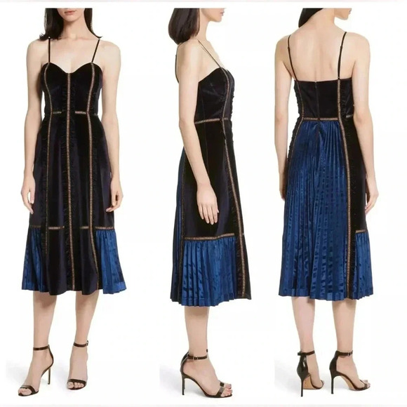 Self Portrait SZ 0 Blue Velvet Paneled Dress - Picture 2 of 14